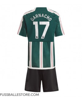 Günstige Manchester United Alejandro Garnacho #17 Auswärts Trikotsatzt Kinder 2023-24 Kurzarm (+ Kurze Hosen)